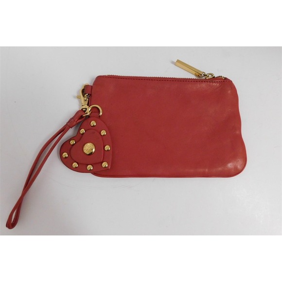 Tory‎ Burch Hailey Red Leather Gold Studded Heart Wristlet